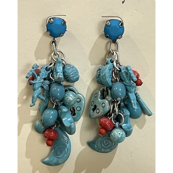 Cha Cha Blue Moon Cherubs Dangle Bib Chocker Necklace Set Silver Tone Celestial - Picture 2 of 10